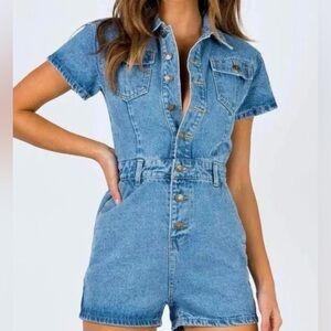Lioness Denim Button-Up Romper / Playsuit Size M